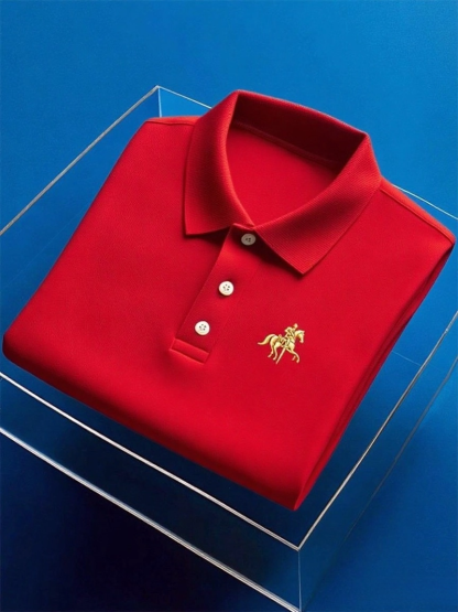 Men's Business Casual Button Short Sleeve Polo Shirt