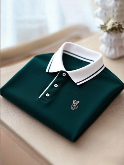 Men's Business Casual Button Short Sleeve Polo Shirt