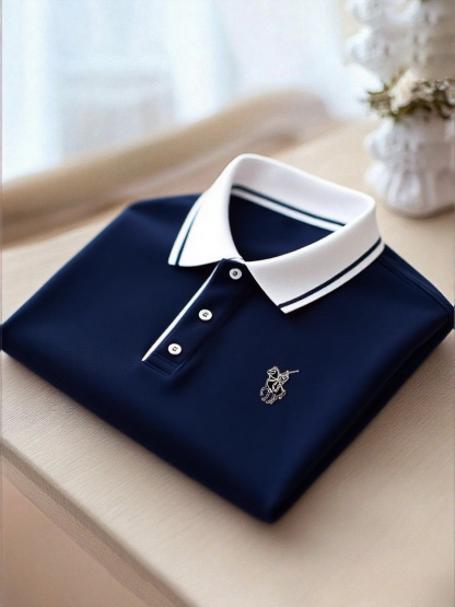 Men's Business Casual Button Short Sleeve Polo Shirt