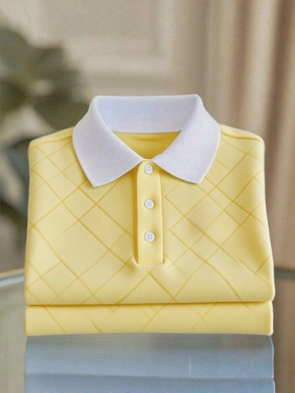 Men's Business Casual Logo Button Short Sleeve Polo Shirt