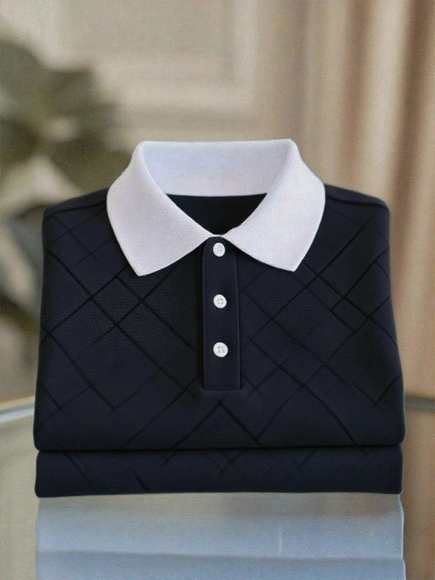 Men's Business Casual Logo Button Short Sleeve Polo Shirt