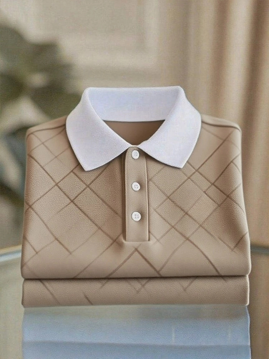 Men's Business Casual Logo Button Short Sleeve Polo Shirt