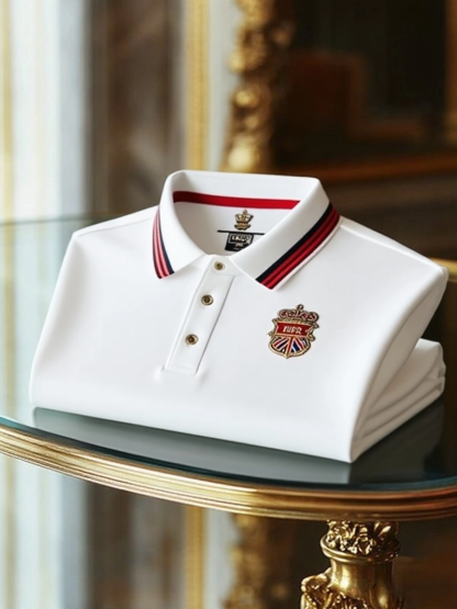 Men's Retro Business Stripe Print Short Sleeve Polo Shirt