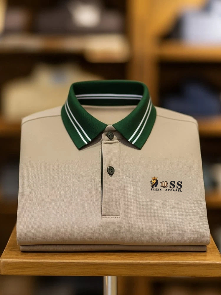 Men's Classic Business Logo Button Short Sleeve Polo Shirt