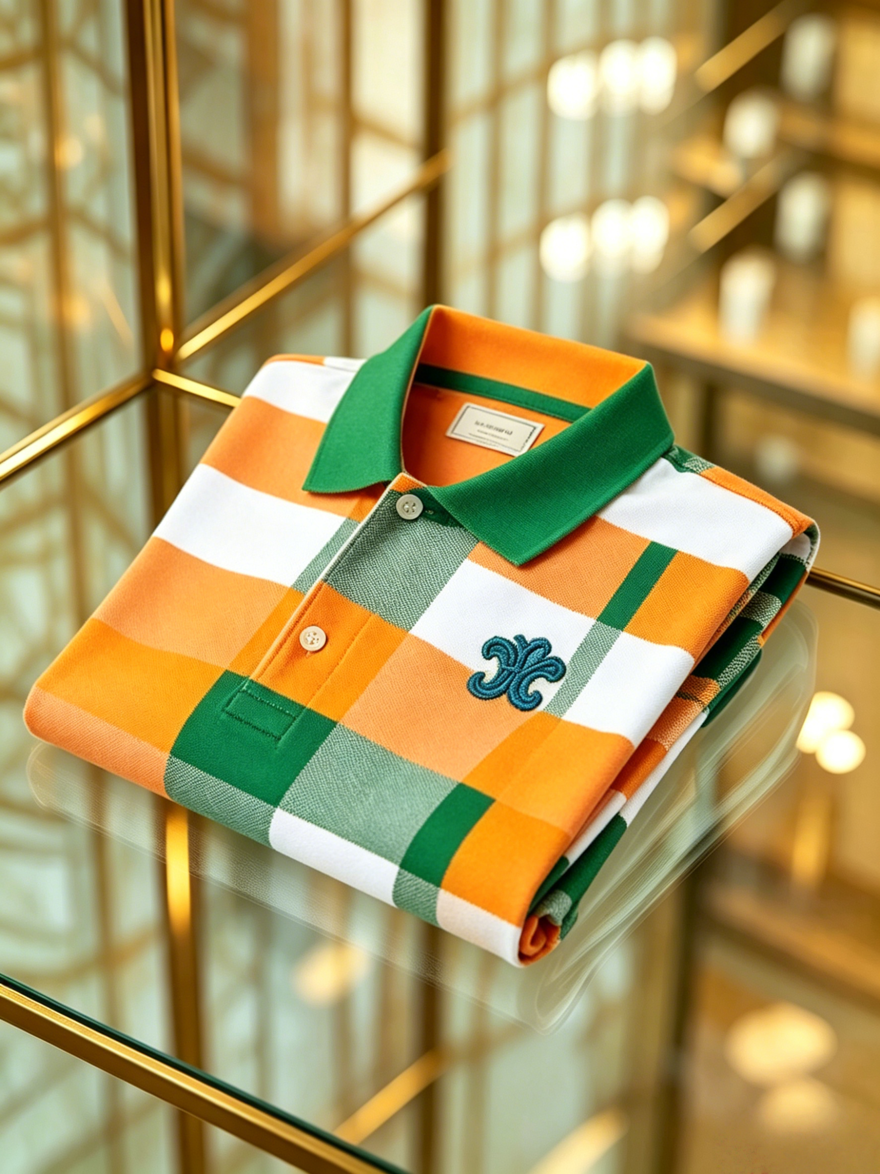 Men's Classic Checkerboard Business Logo Button Short Sleeve Polo Shirt