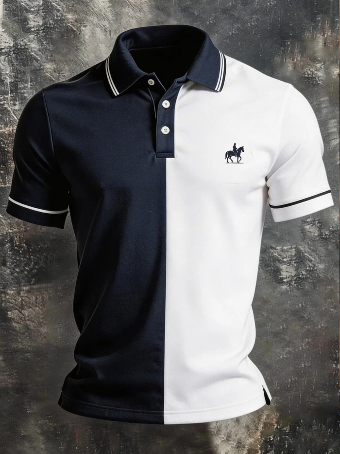(10308) Men's Retro Color-Block Golf Polo Shirt — Short Sleeve with Polo Collar