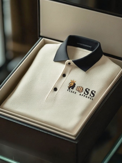 Men's Fashion Business Style Letter Printed Waffle Casual Short Sleeve POLO Shirt