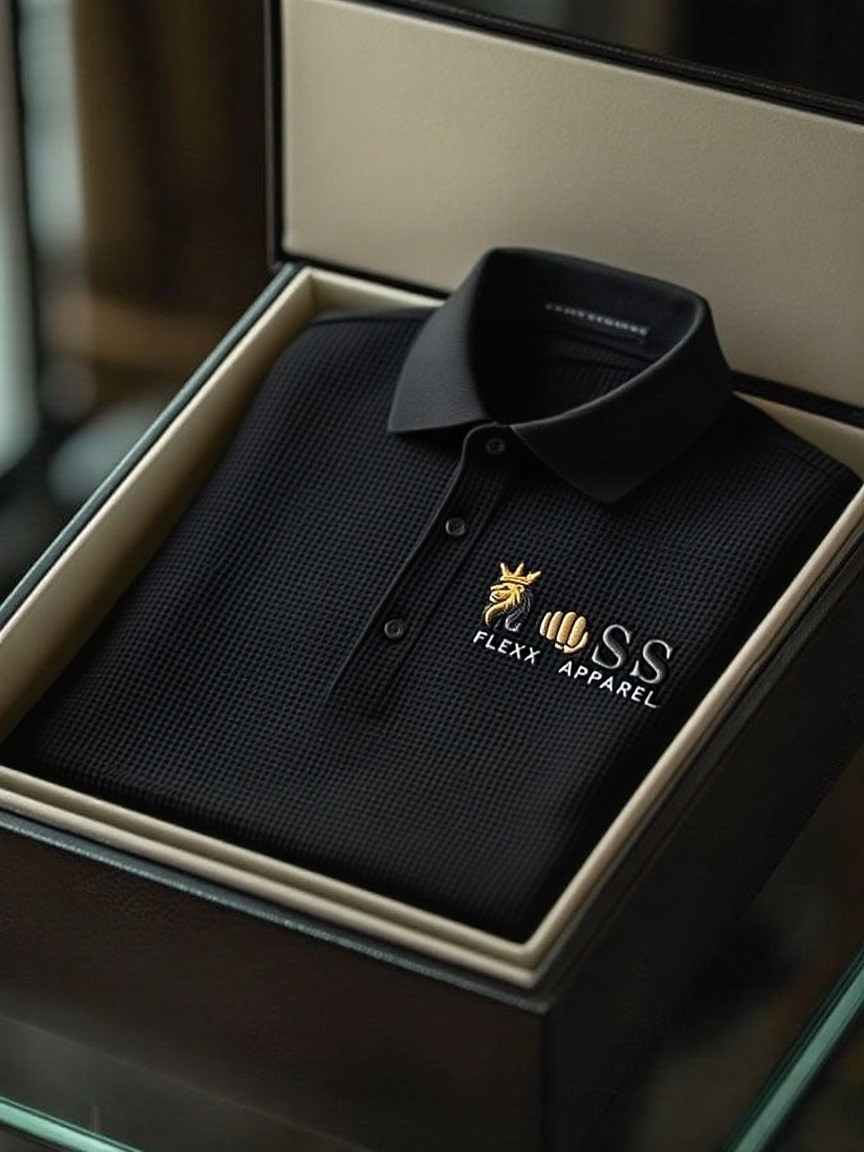 Men's Fashion Business Style Letter Printed Waffle Casual Short Sleeve POLO Shirt