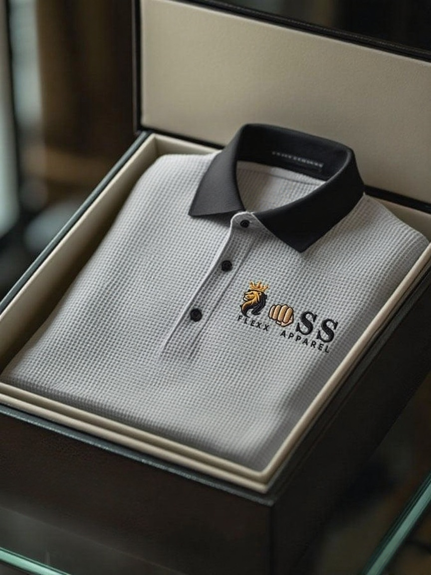 Men's Fashion Business Style Letter Printed Waffle Casual Short Sleeve POLO Shirt