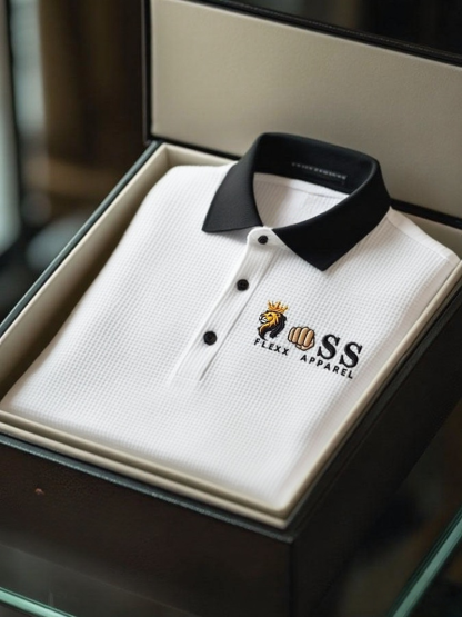 Men's Fashion Business Style Letter Printed Waffle Casual Short Sleeve POLO Shirt