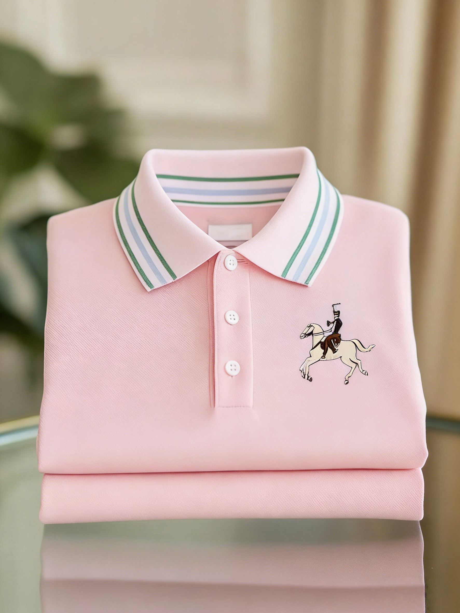 Men's Classic Business Check Logo Button Short Sleeve Polo Shirt