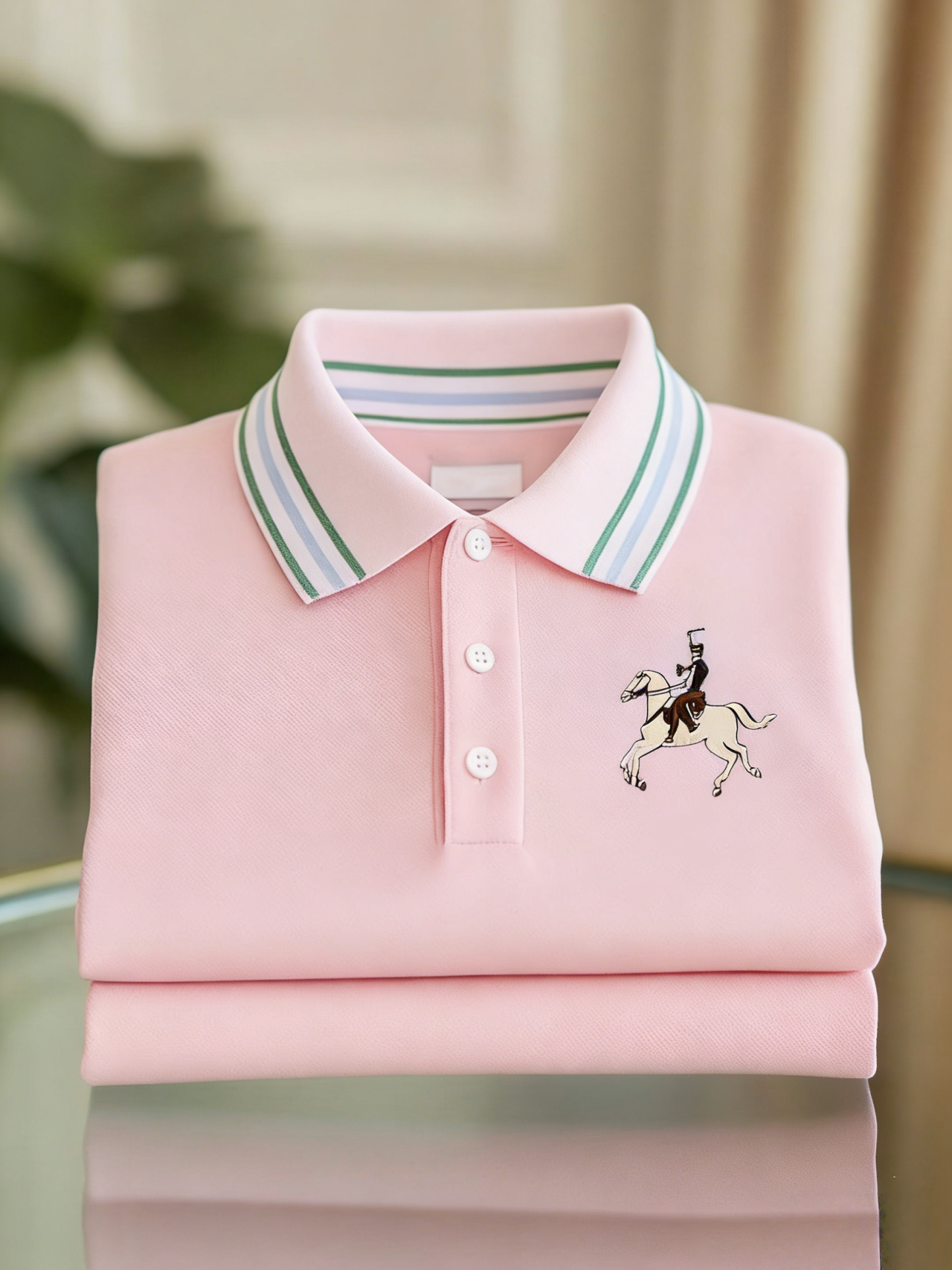 Men's Classic Business Check Logo Button Short Sleeve Polo Shirt