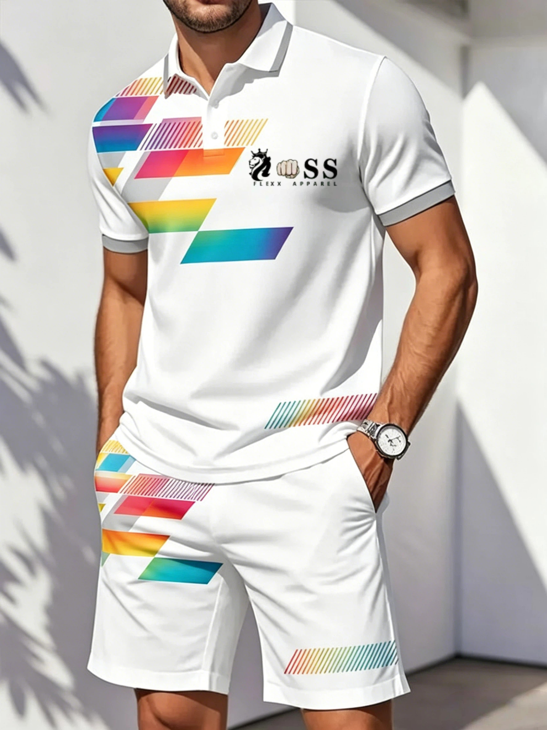 Men's Retro Letter Design Casual Business Short Sleeve Polo Shirt Suit