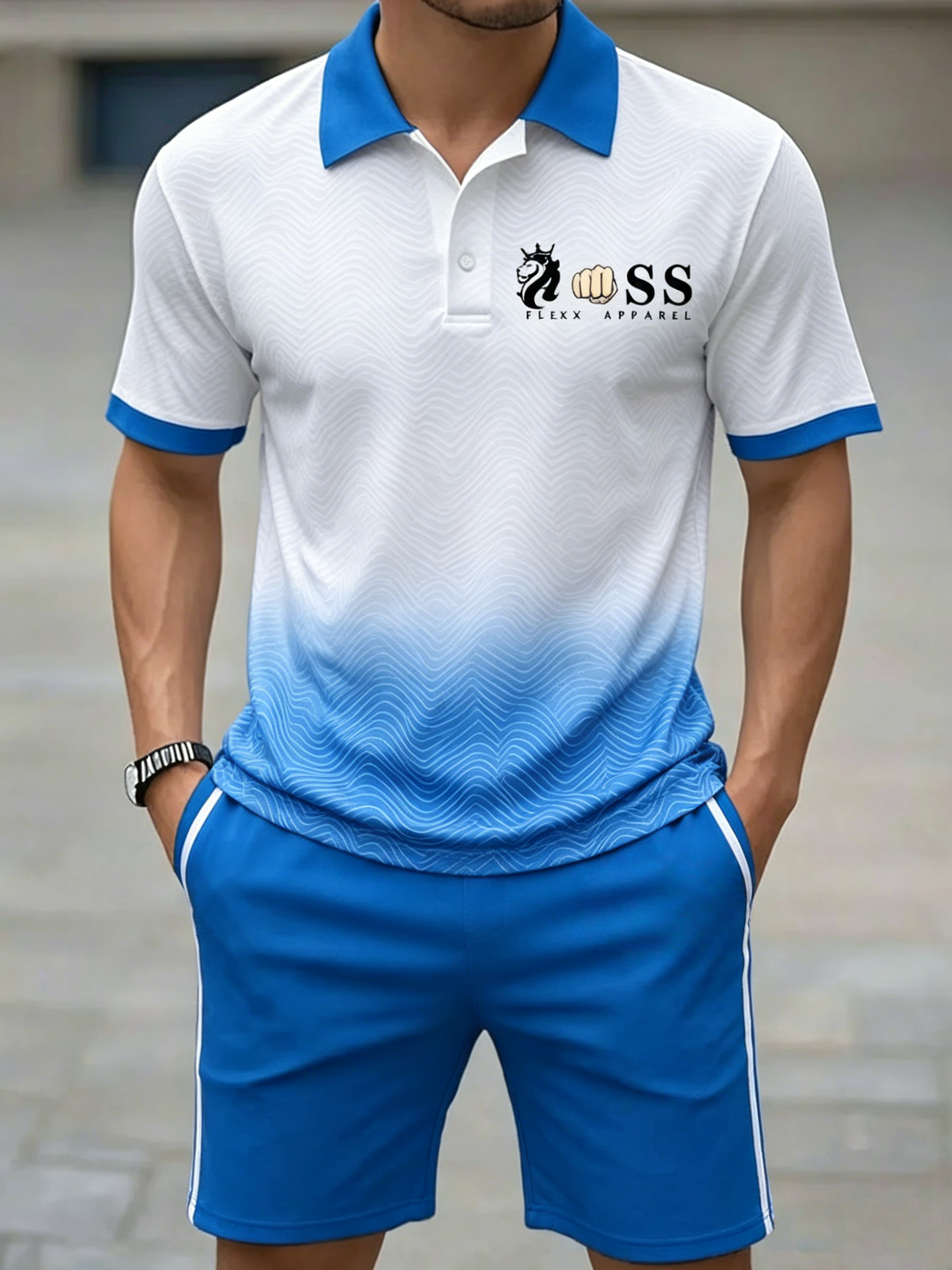 Men's Retro Letter Design Casual Business Short Sleeve Polo Shirt Suit