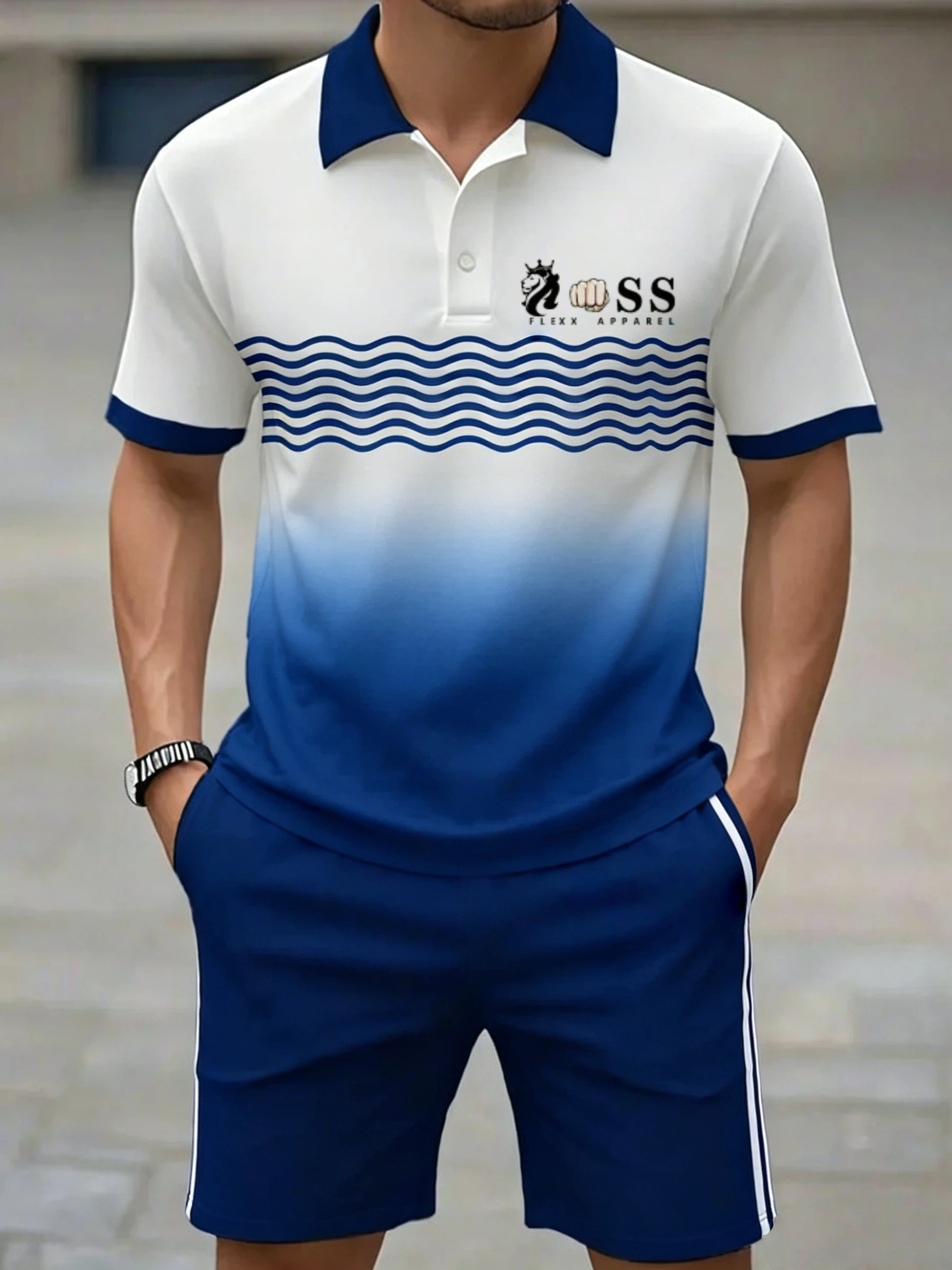 Men's Retro Letter Design Casual Business Short Sleeve Polo Shirt Suit