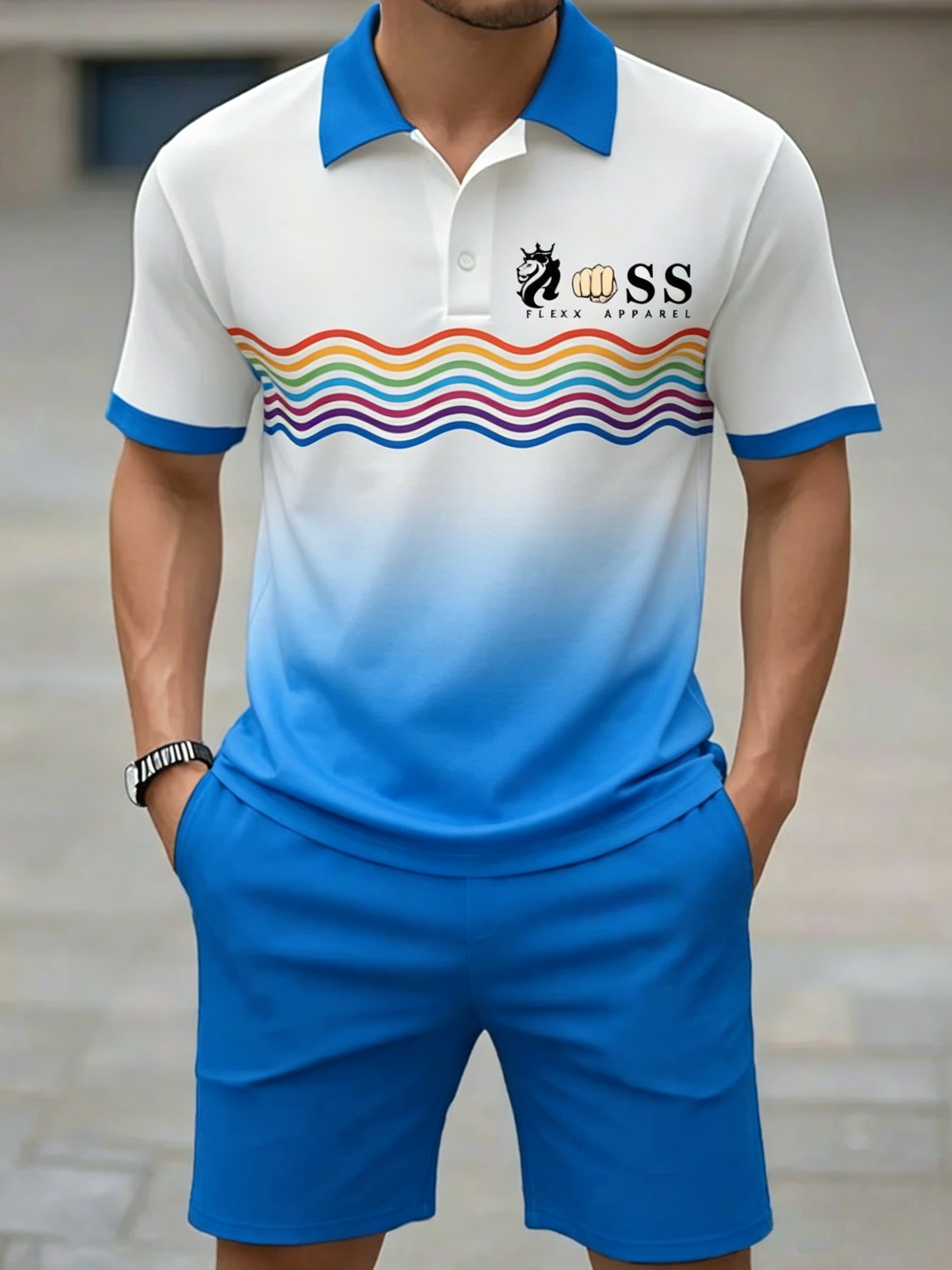 Men's Retro Letter Design Casual Business Short Sleeve Polo Shirt Suit