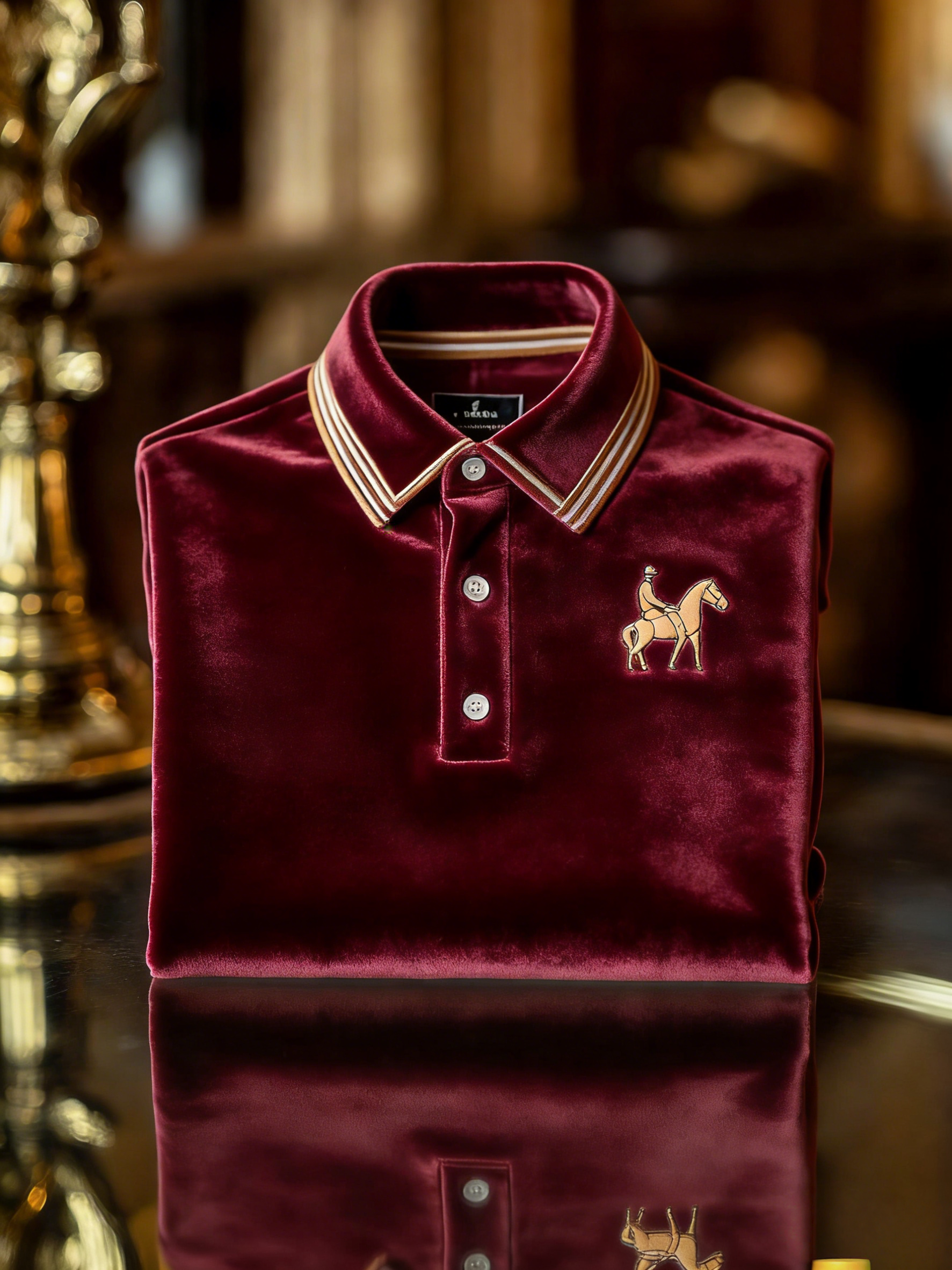 Men's Velvet Business Logo Print Long Sleeve Polo Shirt