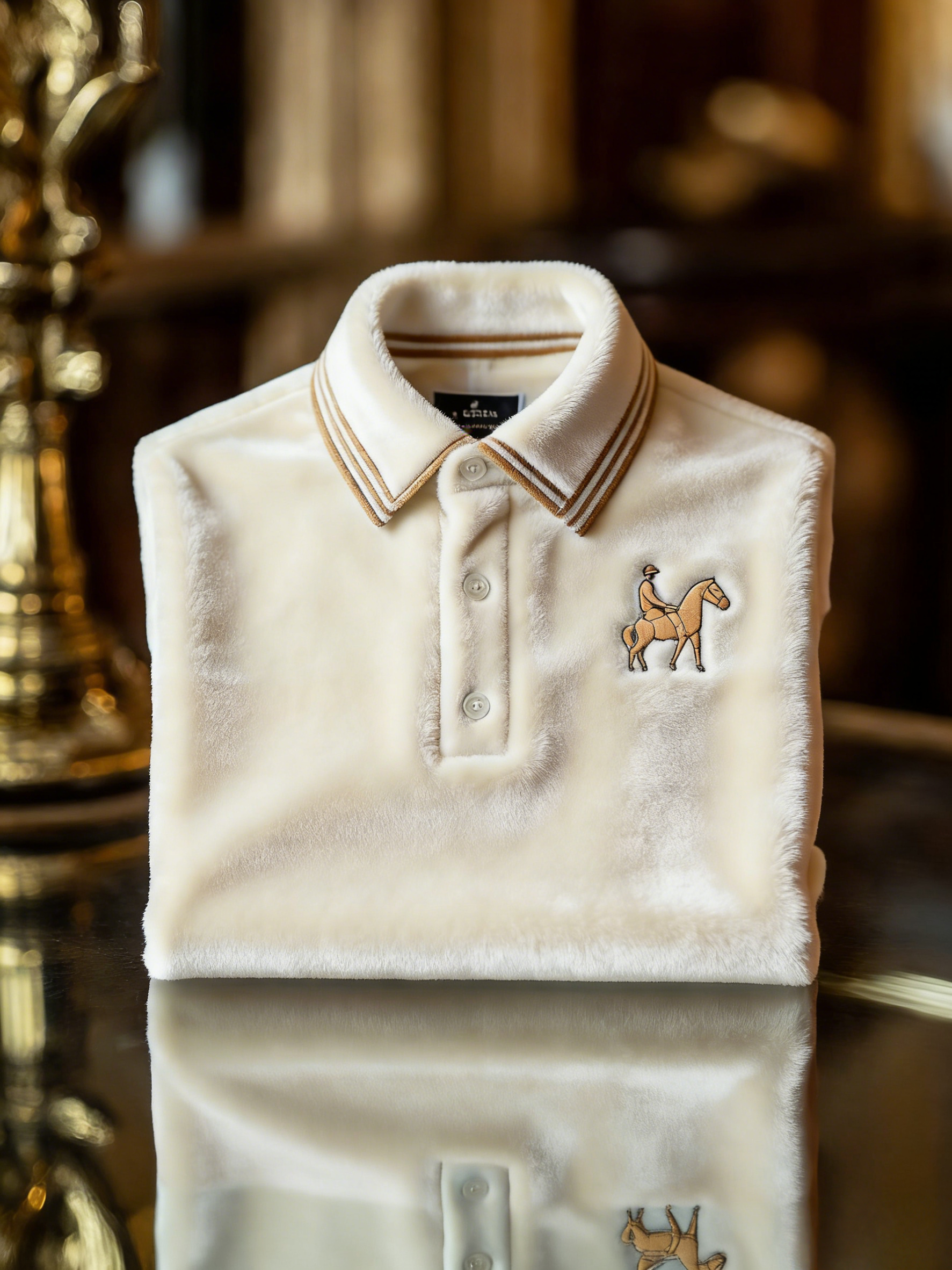 Men's Velvet Business Logo Print Long Sleeve Polo Shirt