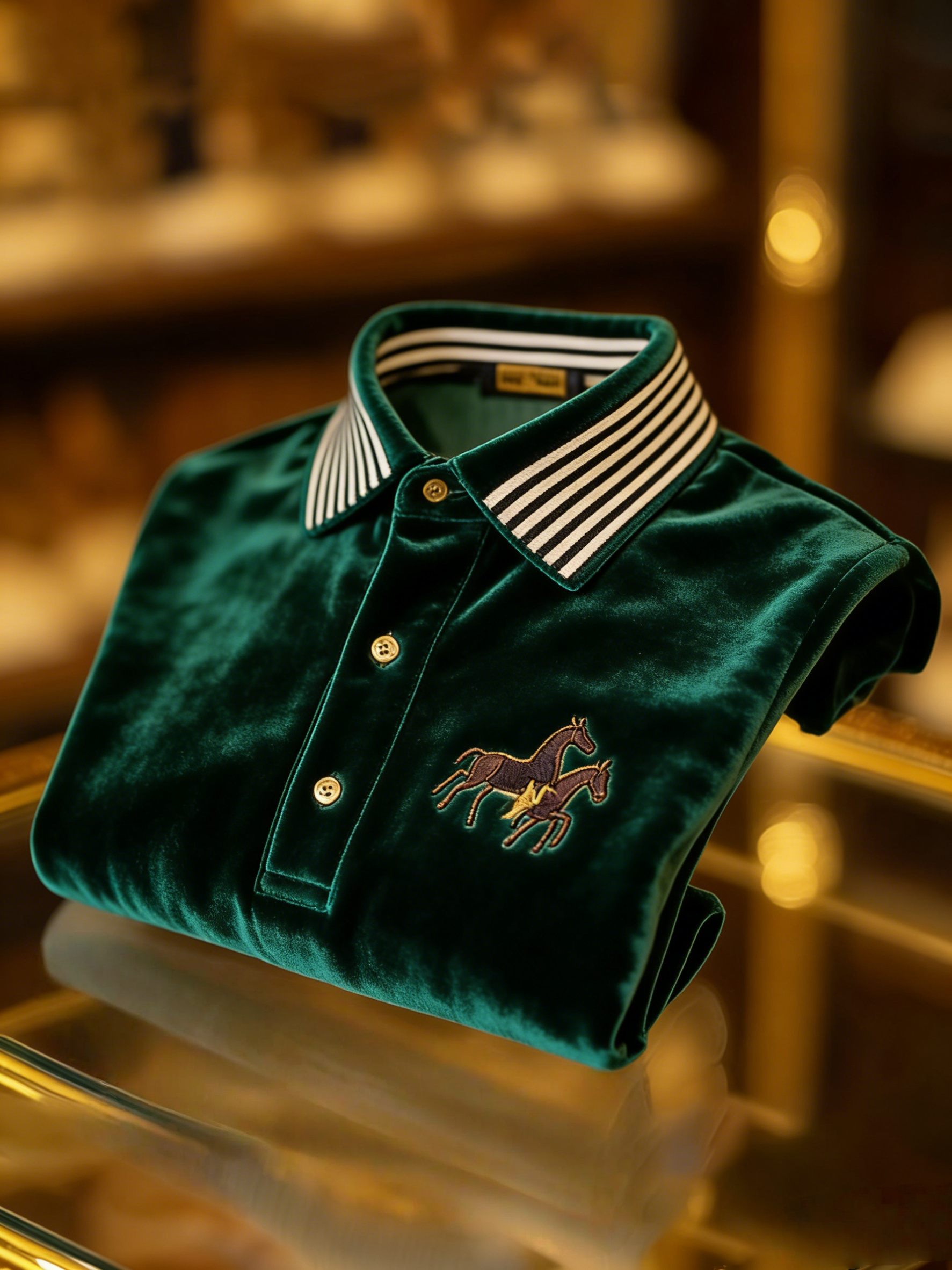 Men's Velvet Business Logo Print Long Sleeve Polo Shirt