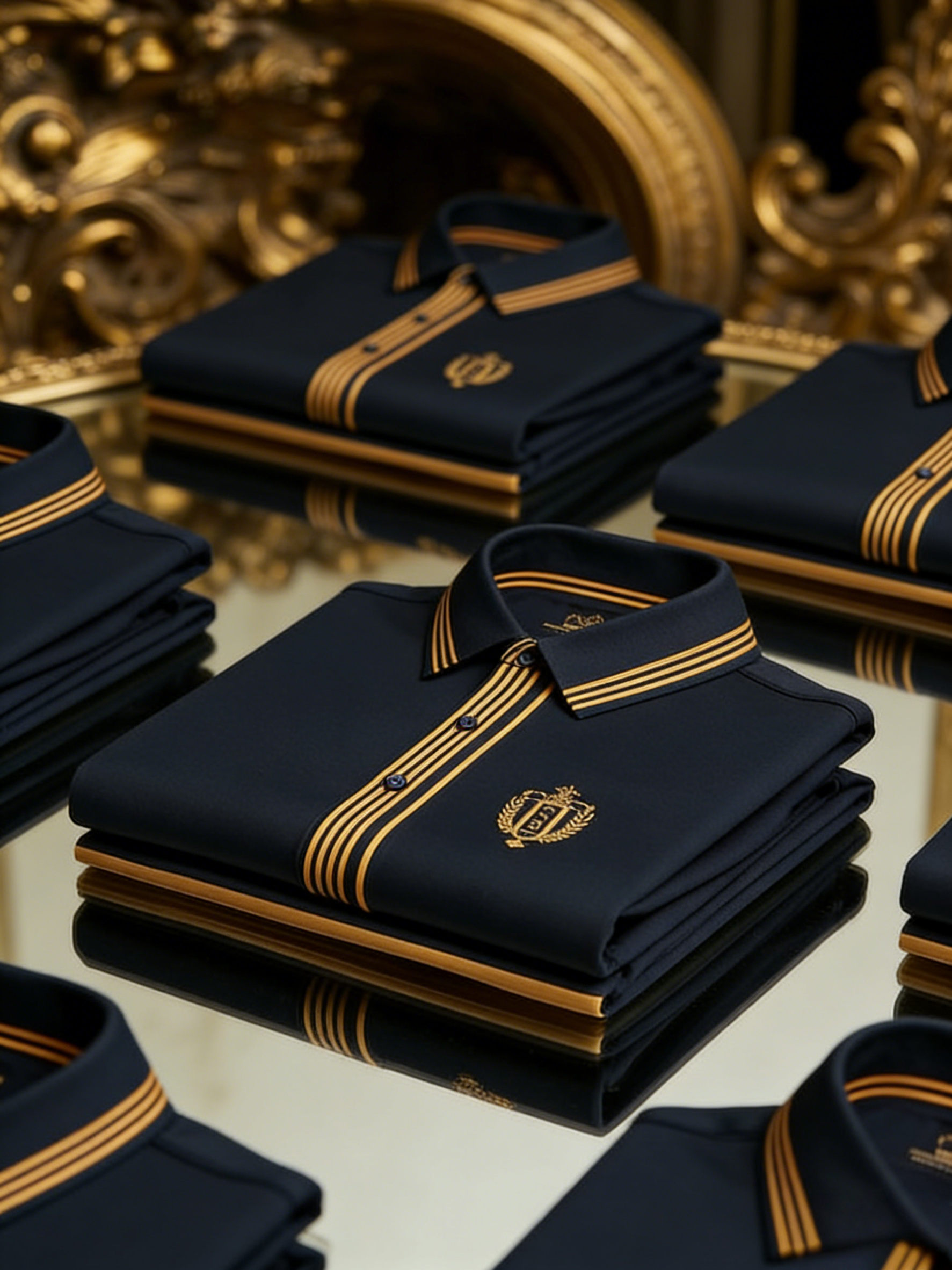 Men's Retro Business Stripe Print Long Sleeve Polo Shirt