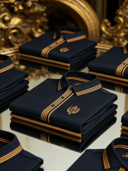 Men's Retro Business Stripe Print Long Sleeve Polo Shirt