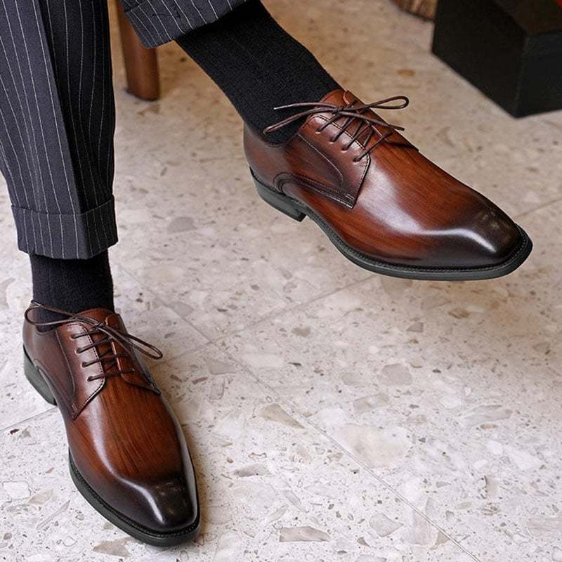 Men's Business Casual Faux Wood Grain Old Square Toe Faux Leather Derby Shoes