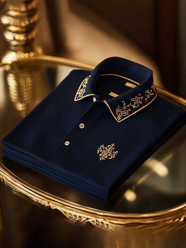 Men's Retro Business Stripe Print Long Sleeve POLO Shirt