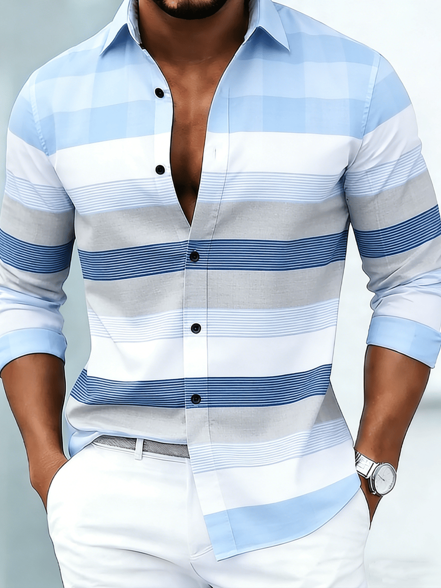 Men's Luxury Business Striped Print Long-Sleeve Shirt