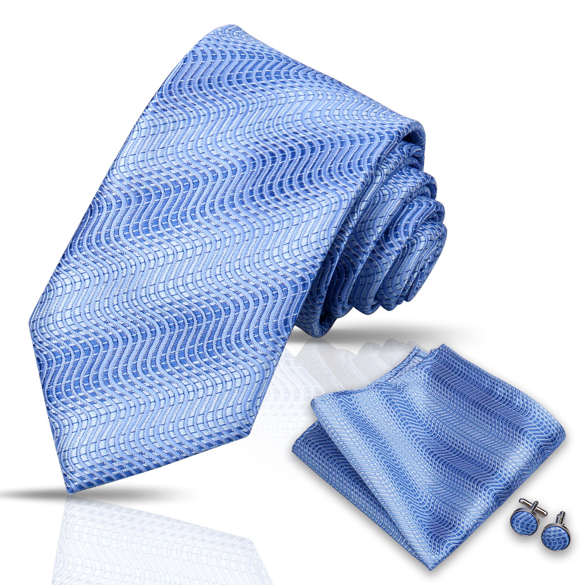 Men's Tie and Pocket Square and Clip Cufflinks Set