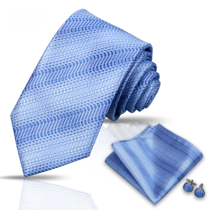 Men's Tie and Pocket Square and Clip Cufflinks Set