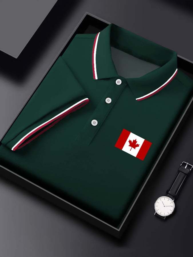 Men's Casual Canadian Contrast Short Sleeve Polo Shirt