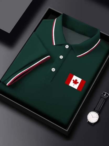 Men's Casual Canadian Contrast Short Sleeve Polo Shirt