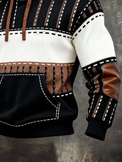 Men's Retro Distressed Color Block Print Casual Long Sleeve Sweatshirt