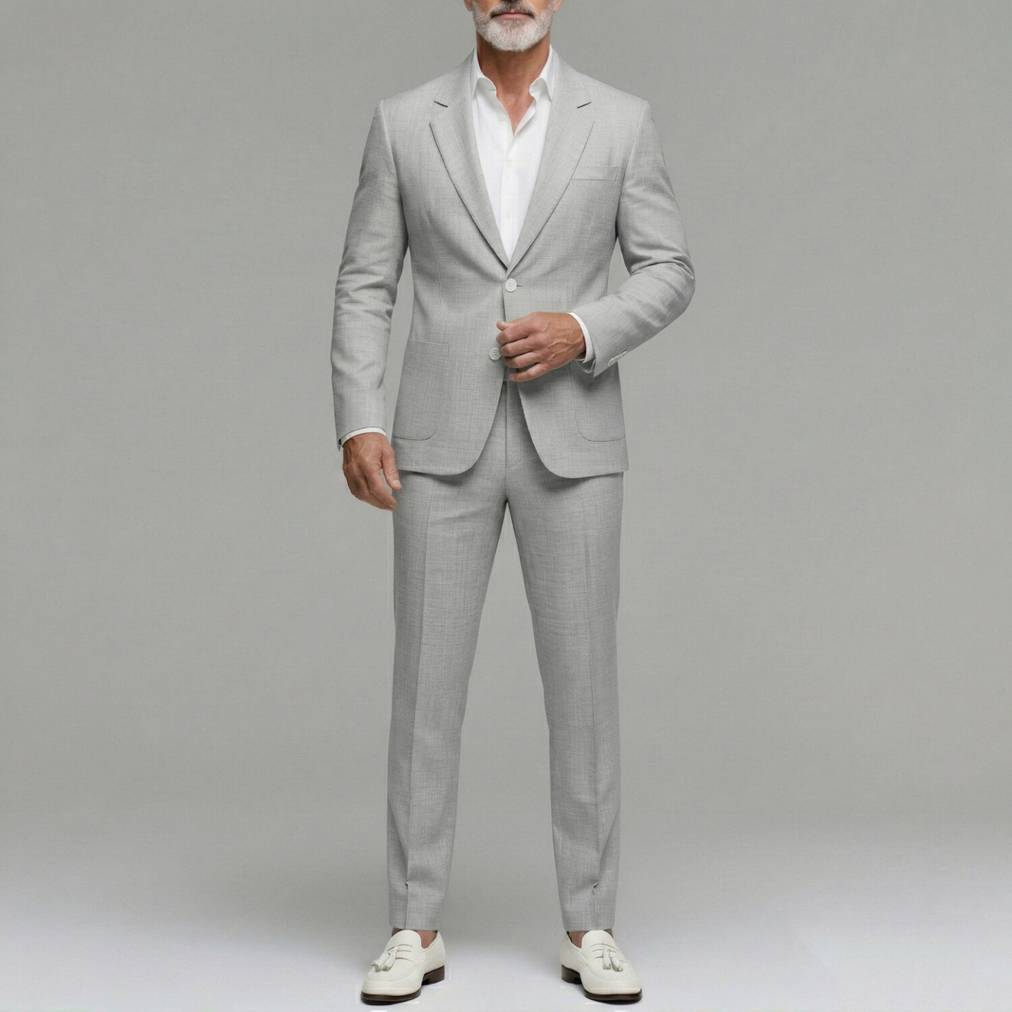 Men's Business Plain Utility Pocket Single Breasted Notched Lapel Blazer & Pants 2Pcs Suit