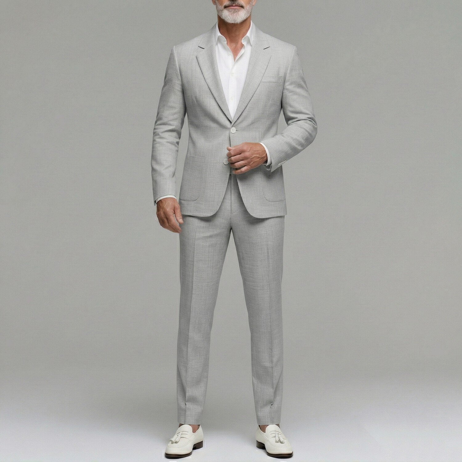 Men's Business Plain Utility Pocket Single Breasted Notched Lapel Blazer & Pants 2Pcs Suit