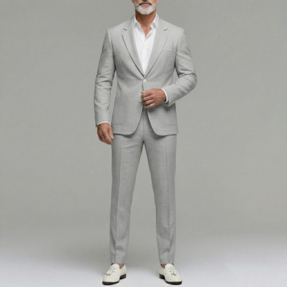 Men's Business Plain Utility Pocket Single Breasted Notched Lapel Blazer & Pants 2Pcs Suit