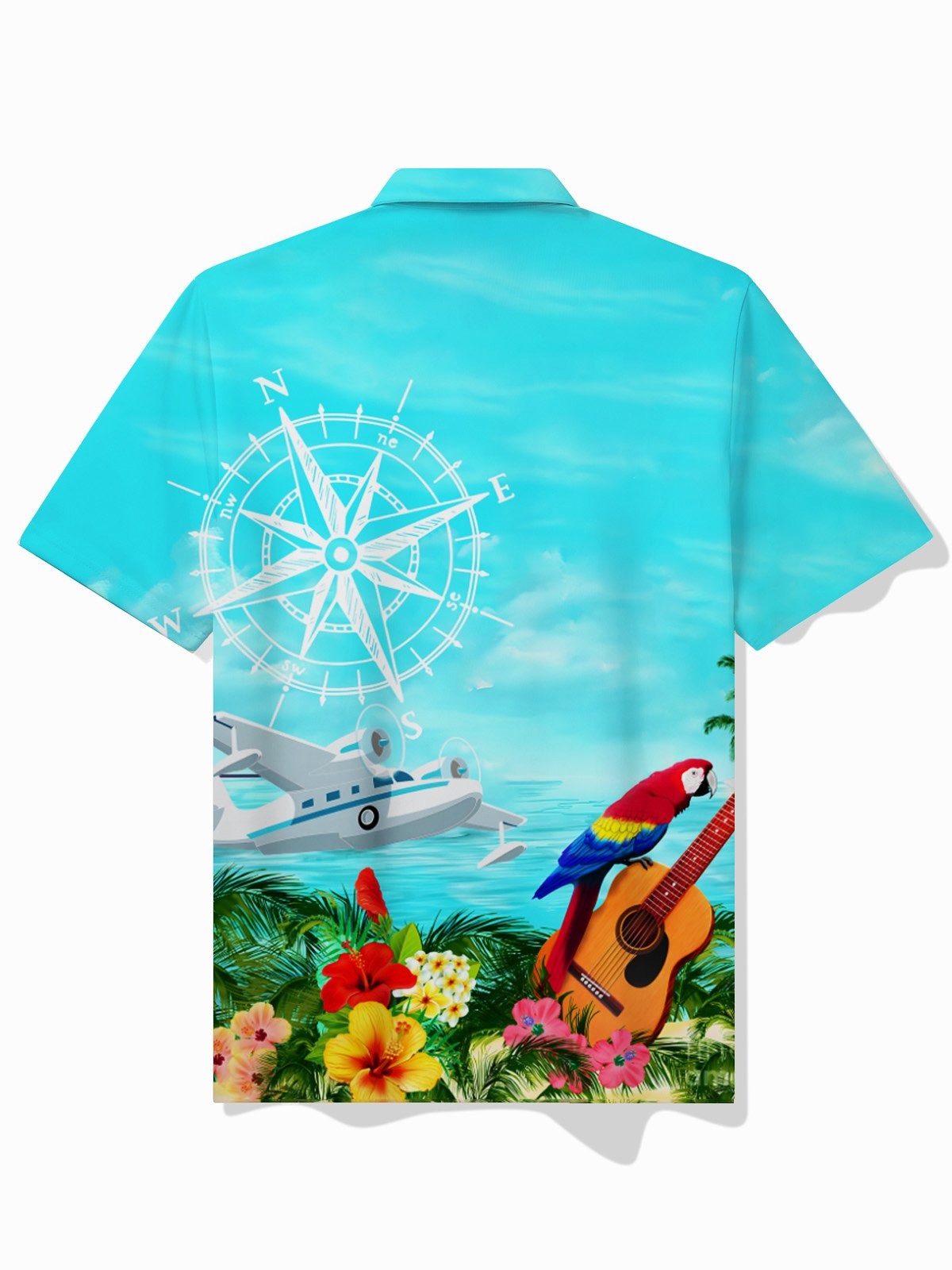 Retro Blues Music Print Men's Button Pocket Short Sleeve Shirt