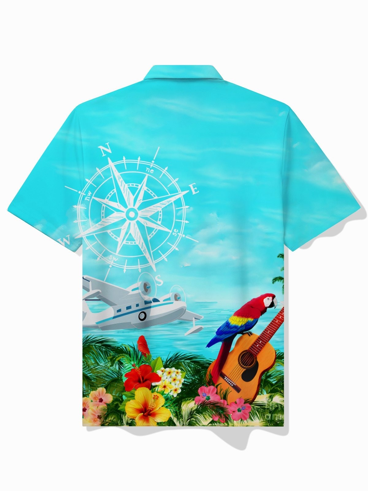 Retro Blues Music Print Men's Button Pocket Short Sleeve Shirt