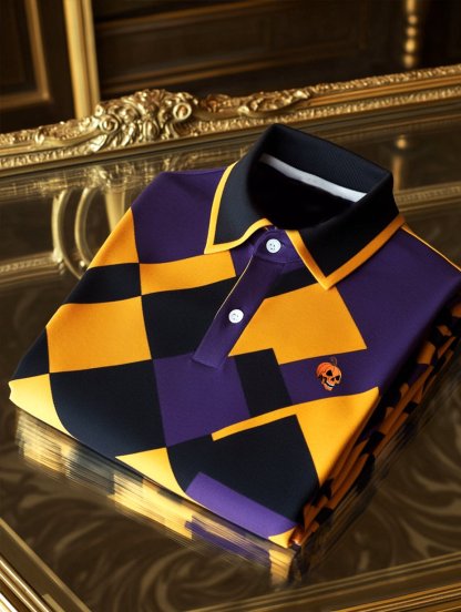 Men's Business Casual Halloween Art Button Short Sleeve Polo Shirt