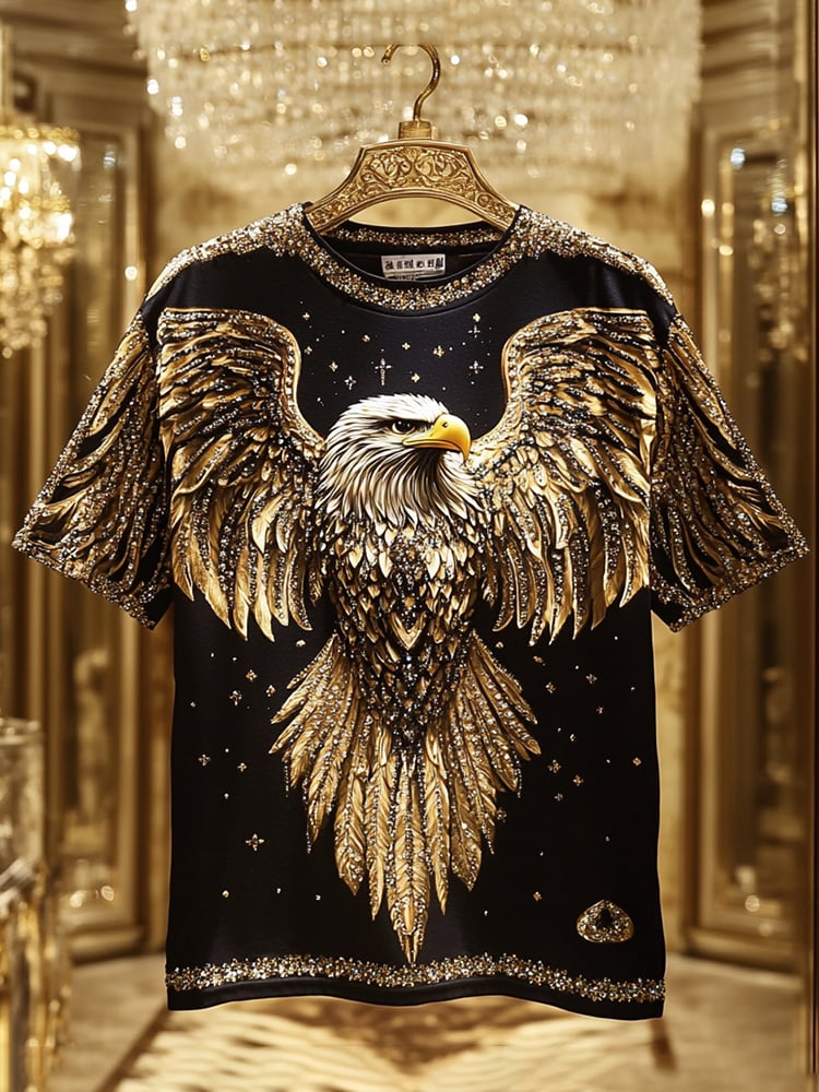 Men's Eagle Sequin Business Print Short Sleeve T-Shirt