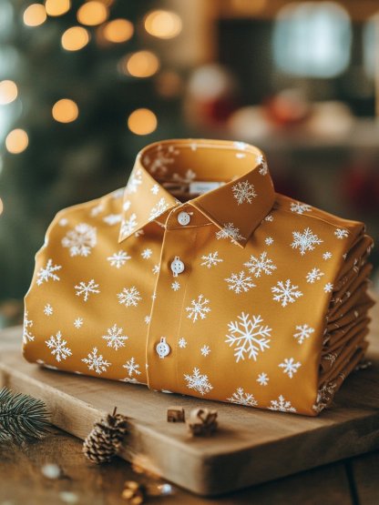 Men's Business Snowflake Print Christmas Long Sleeve Shirt