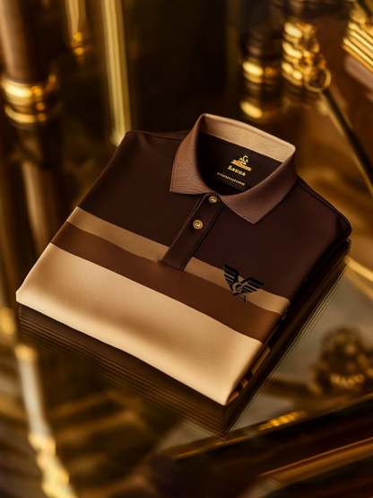 Men's Classic Business Check Logo Button Short Sleeve Polo Shirt