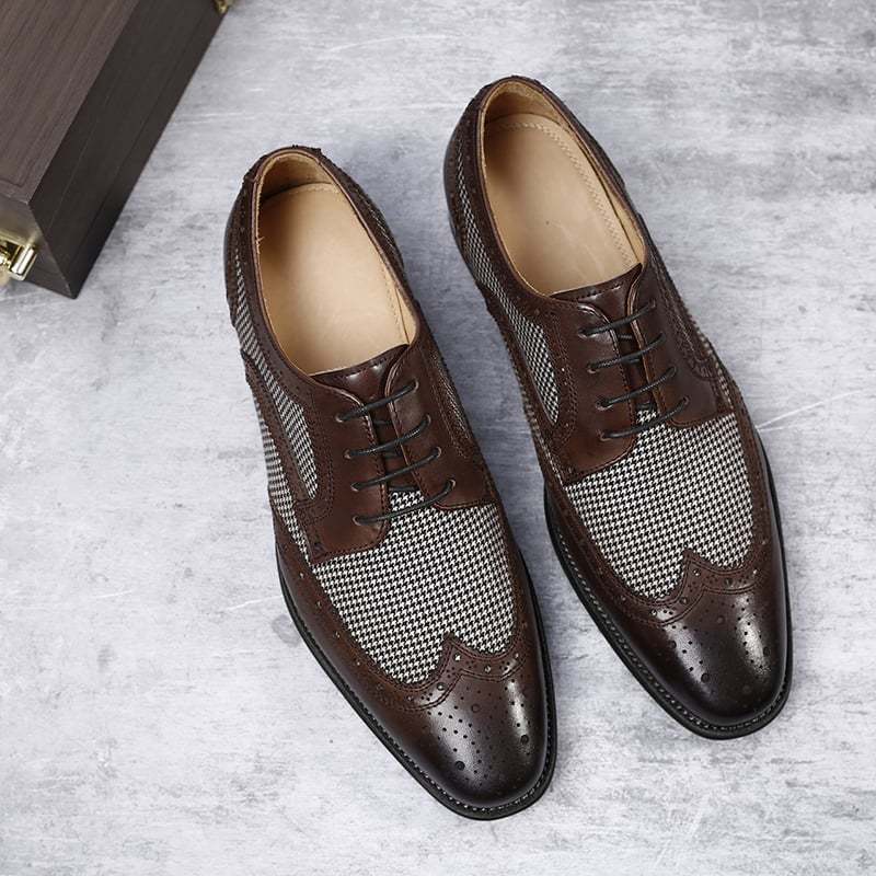 Brogue Fashion Denim Stitching British Style Leather Shoes