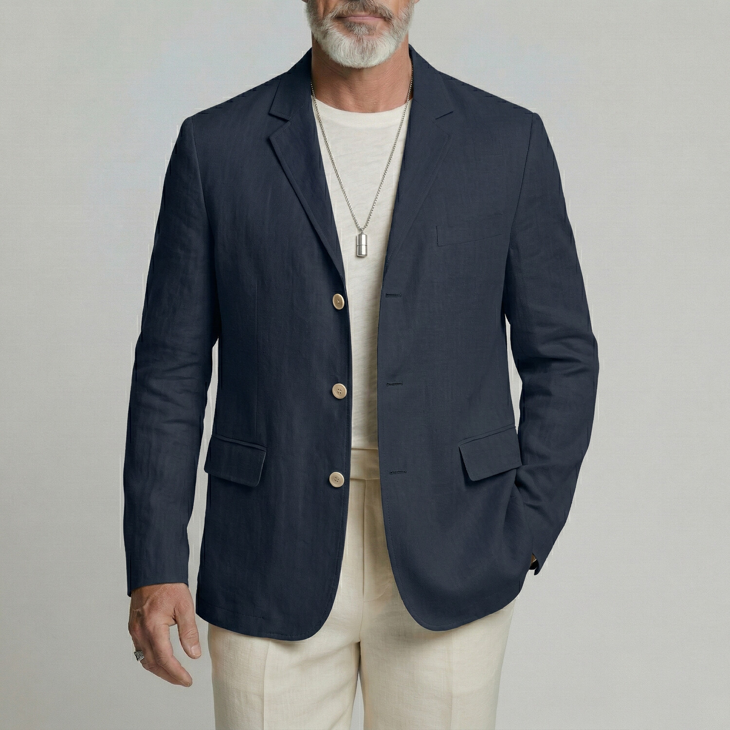 Men's Business Casual Solid Color Notched Lapel Loose Single Breasted Blazer