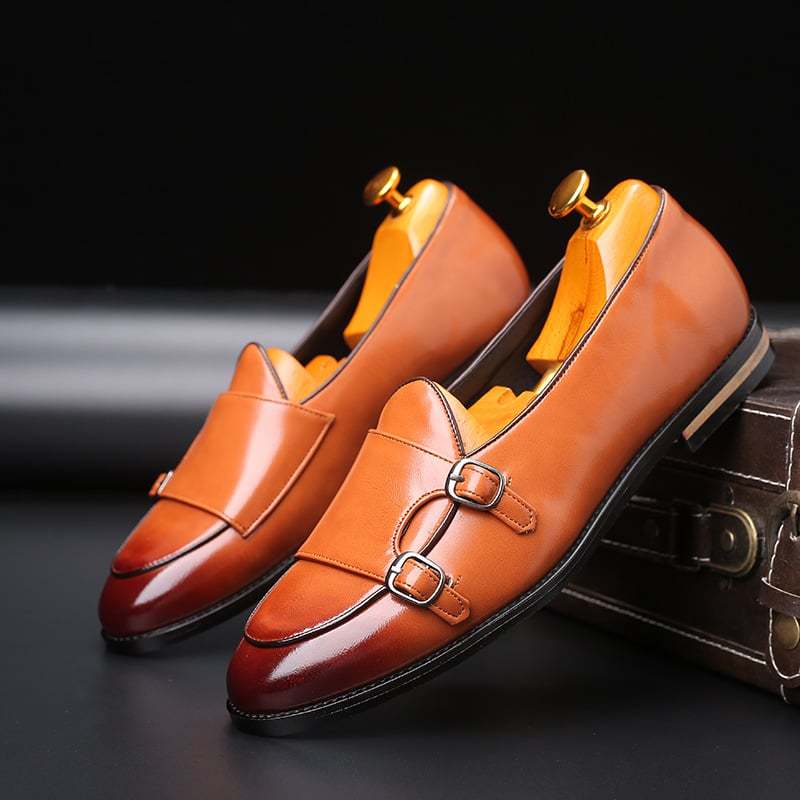 Fashion British Belt Double Buckle Small Leather Shoes