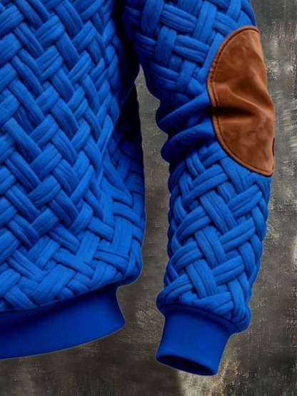 Men's Retro Jacquard Textured Patchwork Comfortable Color-Blocked Zip-Up Sweatshirt