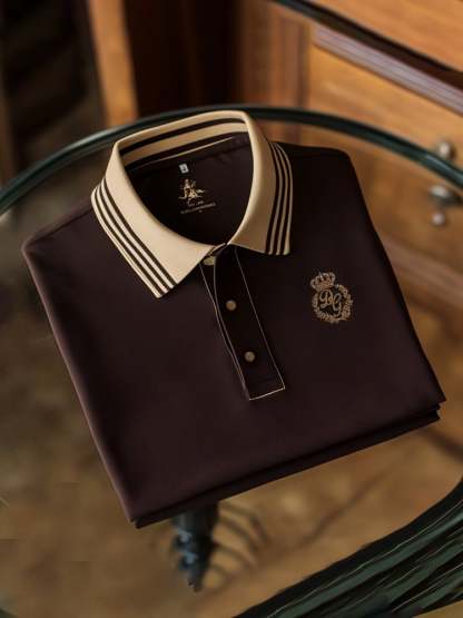 Men's Classic Business Check Logo Button Short Sleeve Polo Shirt