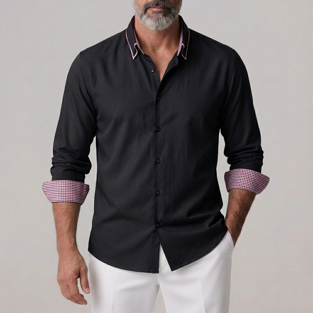 Men's Business Plaid Cuffs Button Down Slim Fit Long Sleeve Shirt