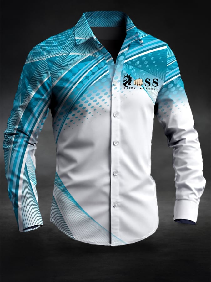 Men's Retro Letter Design Printed Business Long Sleeve Shirt