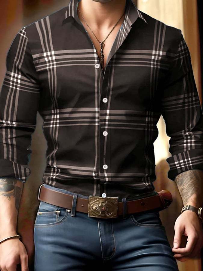 Men's Business Checkered Print Shirt
